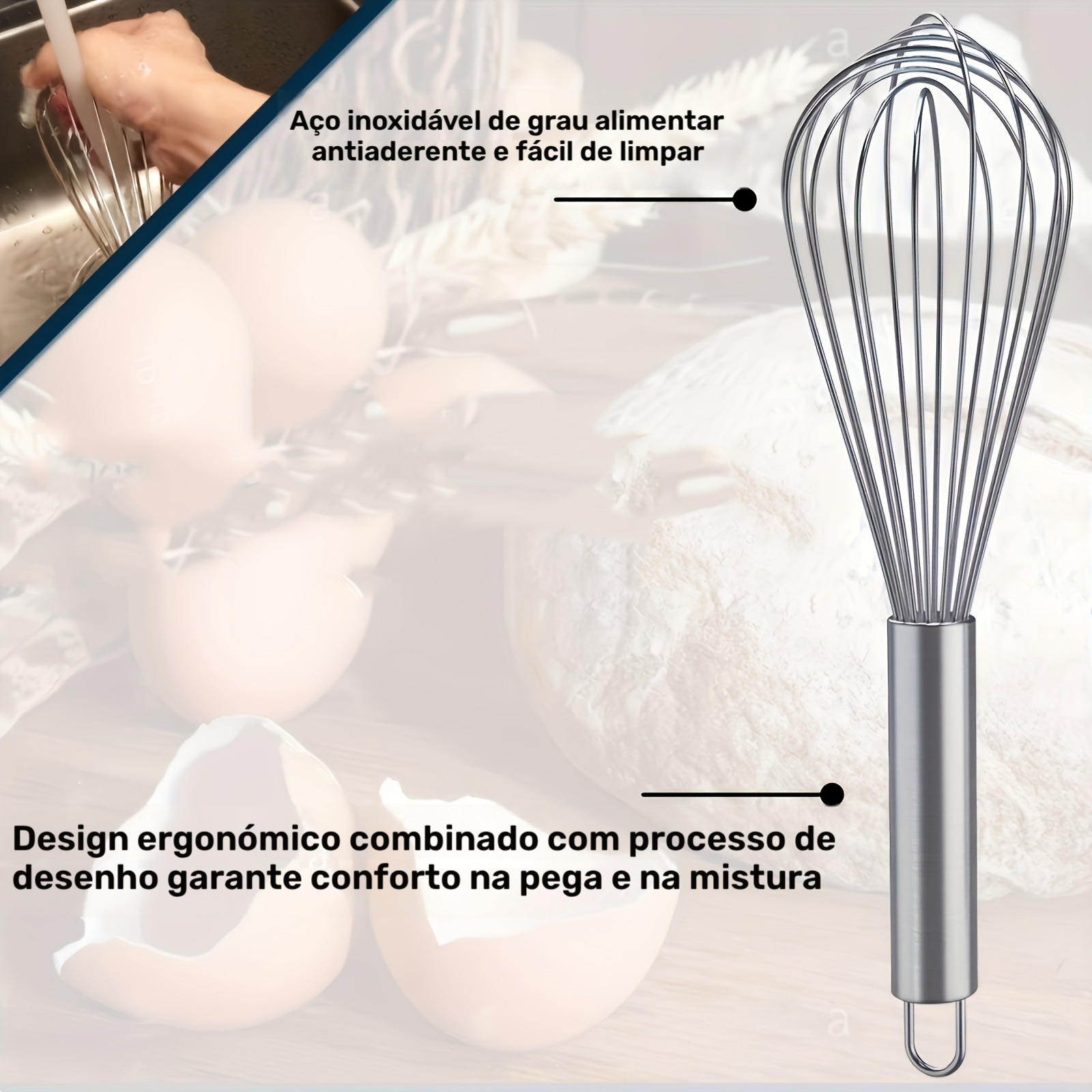 Conjunto de 3 Peças de Batedores de Aço Inoxidável  3
