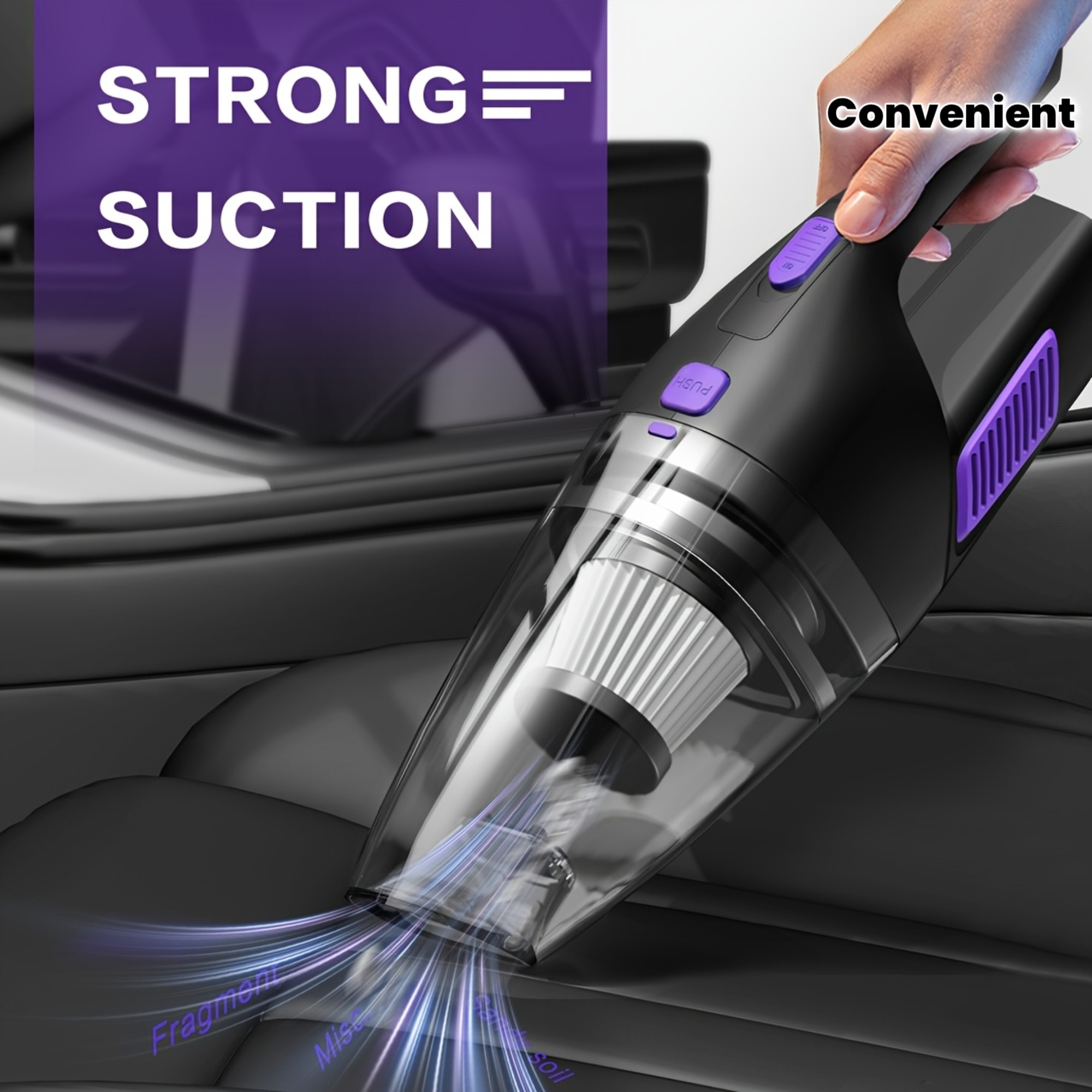 Wireless Convenient Handheld Car Vacuum Cleaner, Powerful Suction USB Charging Mini Dust Collector for Car Interior