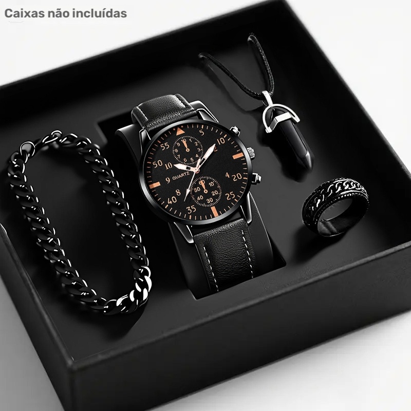 4 pçs Conjunto de Presente de Relógio de Quartzo de Luxo para Homens SHAARMS  2