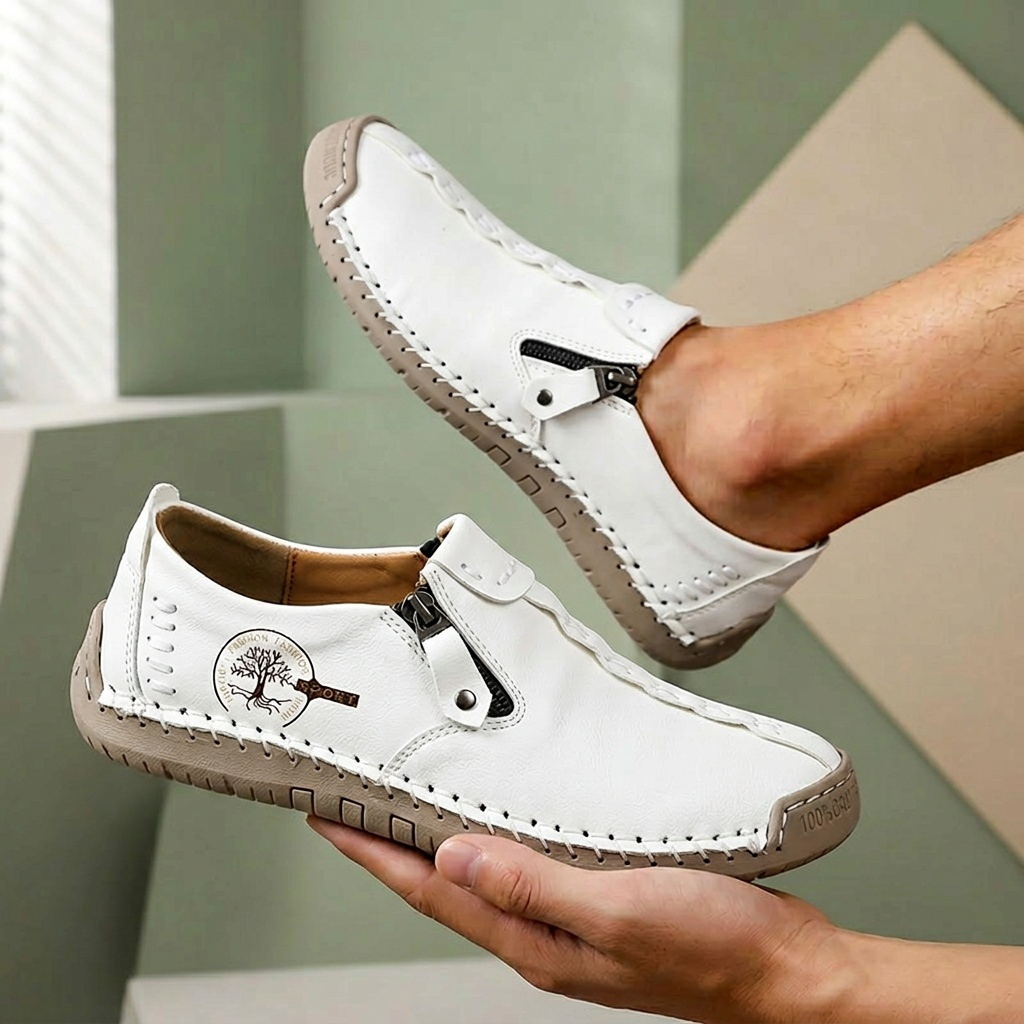 Women's Handmade Casual Loafers, Comfortable Sneakers with Zipper Closure