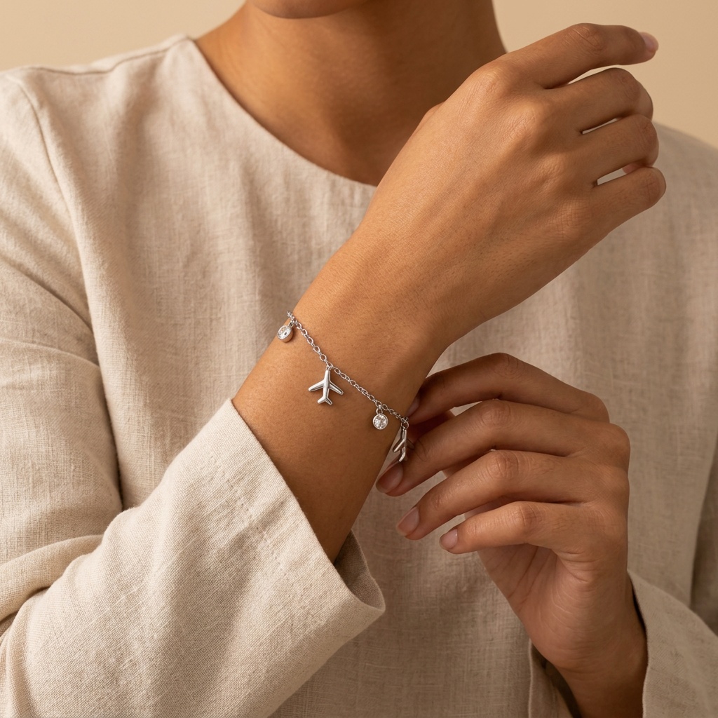 Creative Airplane & Minimalist Stainless Steel Bracelet Set