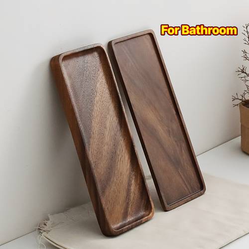 bandeja retangular de noz natural, organizador de de casa de banho de 11,8 polegadas, organizador oval retangular extra para casa de banho/lavatório com de madeira natural , prateleira minimalista de noz natural, presente de