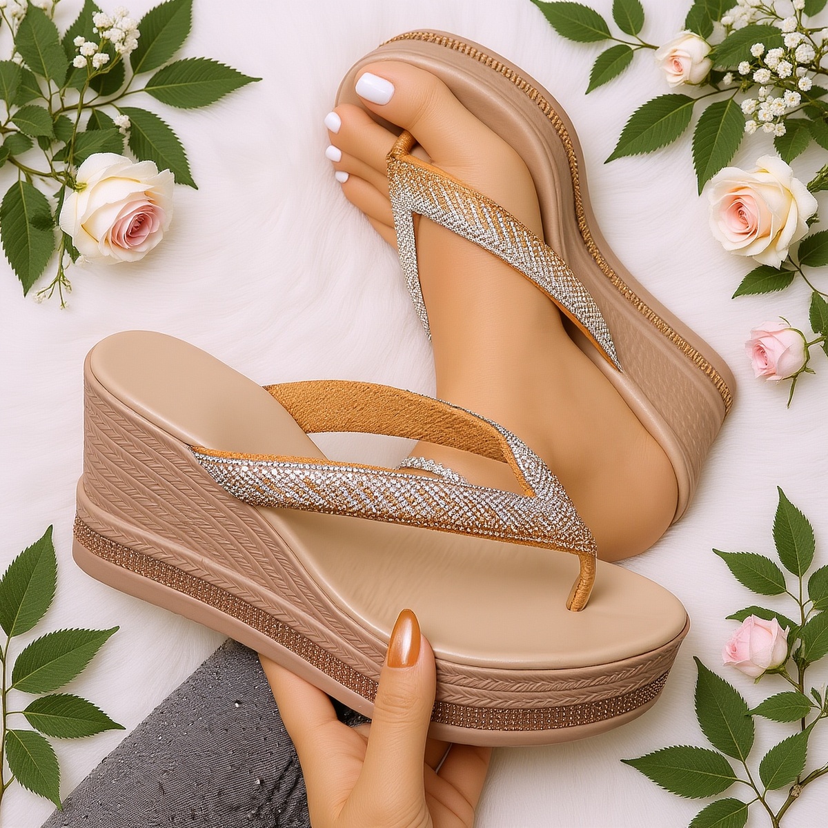 light luxury   slope flip flops thick soled height increasing womens summer casual outerwear slippers women shoes details 1