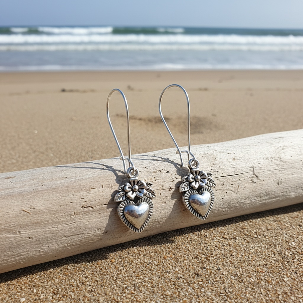 Women's Vintage Unique Silvery Heart Drop Earrings