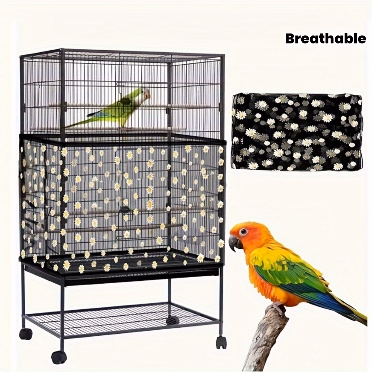 Retractable Birdcage Seed Catcher Net-Soft Breathable Mesh Cover...