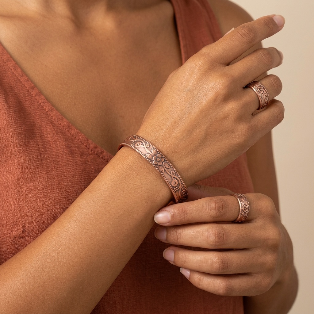 Copper Plum Blossom Bangle & Ring Set