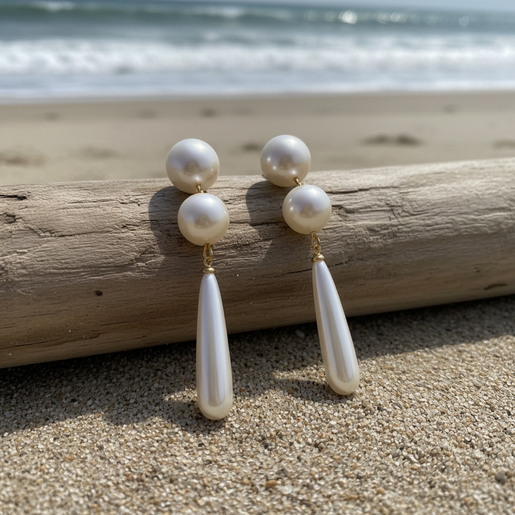 Elegant Classic Faux Pearl Double Pearl Long Drop Tassel Earrings
