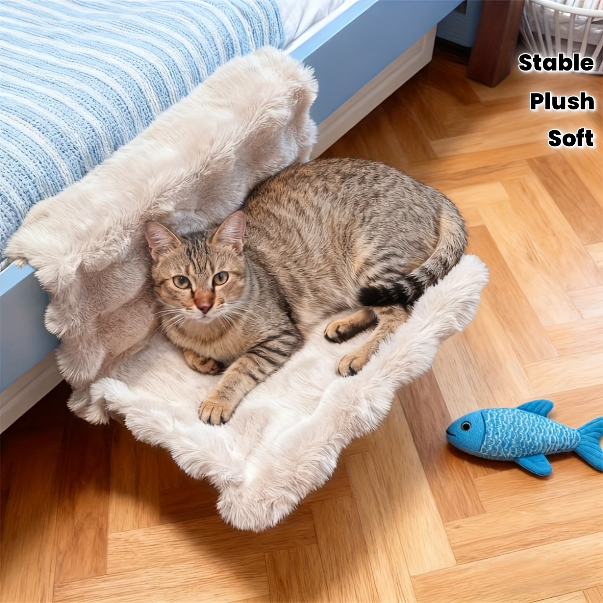 1pc Bedside Cat Hammock, Plush Pet Sleeping Bed, Removable And Washable, All-Season Use, No-Drill Stable Installation, Fits Sofa/Bed Edge/Windowsill, Warm Soft Cushion Nest for Small Cats And Dogs, Portable And Easy to Clean