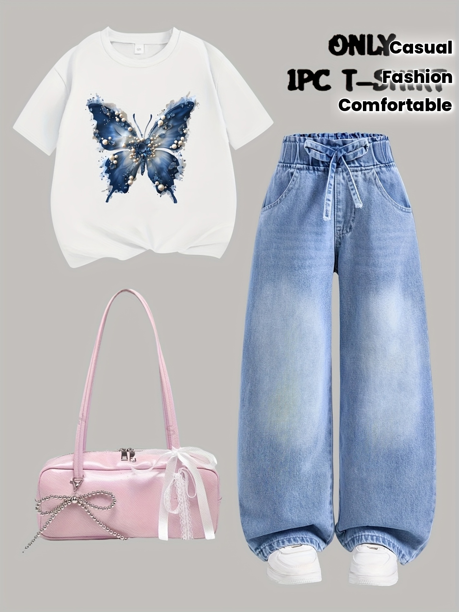 1pc Girls' Short Sleeve T-Shirt with Bow Print, Trendy Casual Comfortable Top for Spring/Summer/Autumn Season, Medium/Large Size