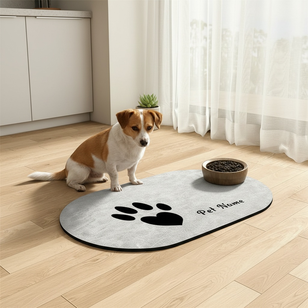 Customized Pet Feeding Mats with Paw Print Design