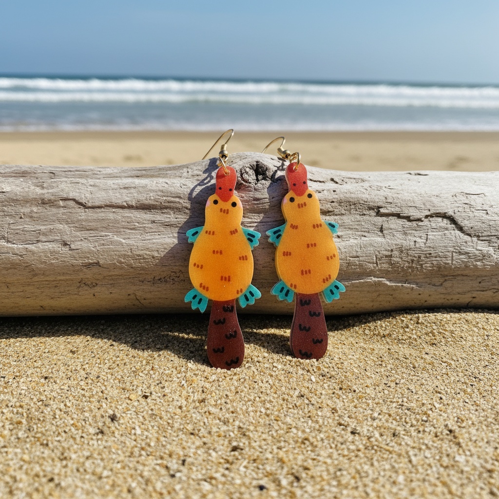 Handmade Cute Duck Seed Bead Drop Earrings