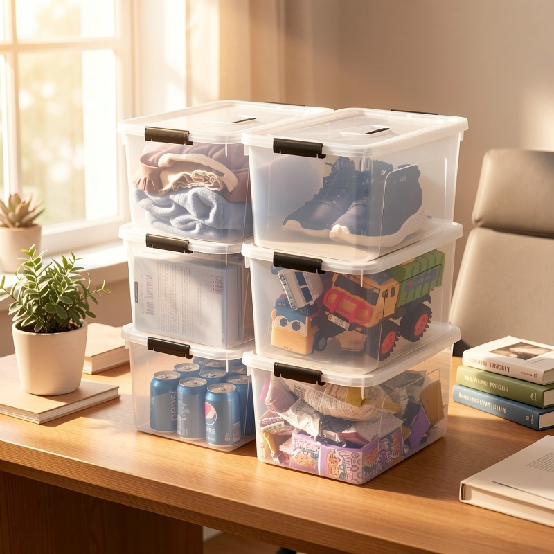 6pcs Stackable Plastic Storage Boxes with Lids