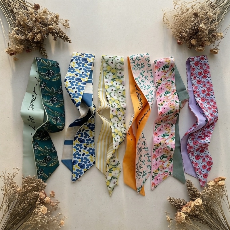 7pcs Trendy Printed Long Strip Neckline Decoration Small Scarf