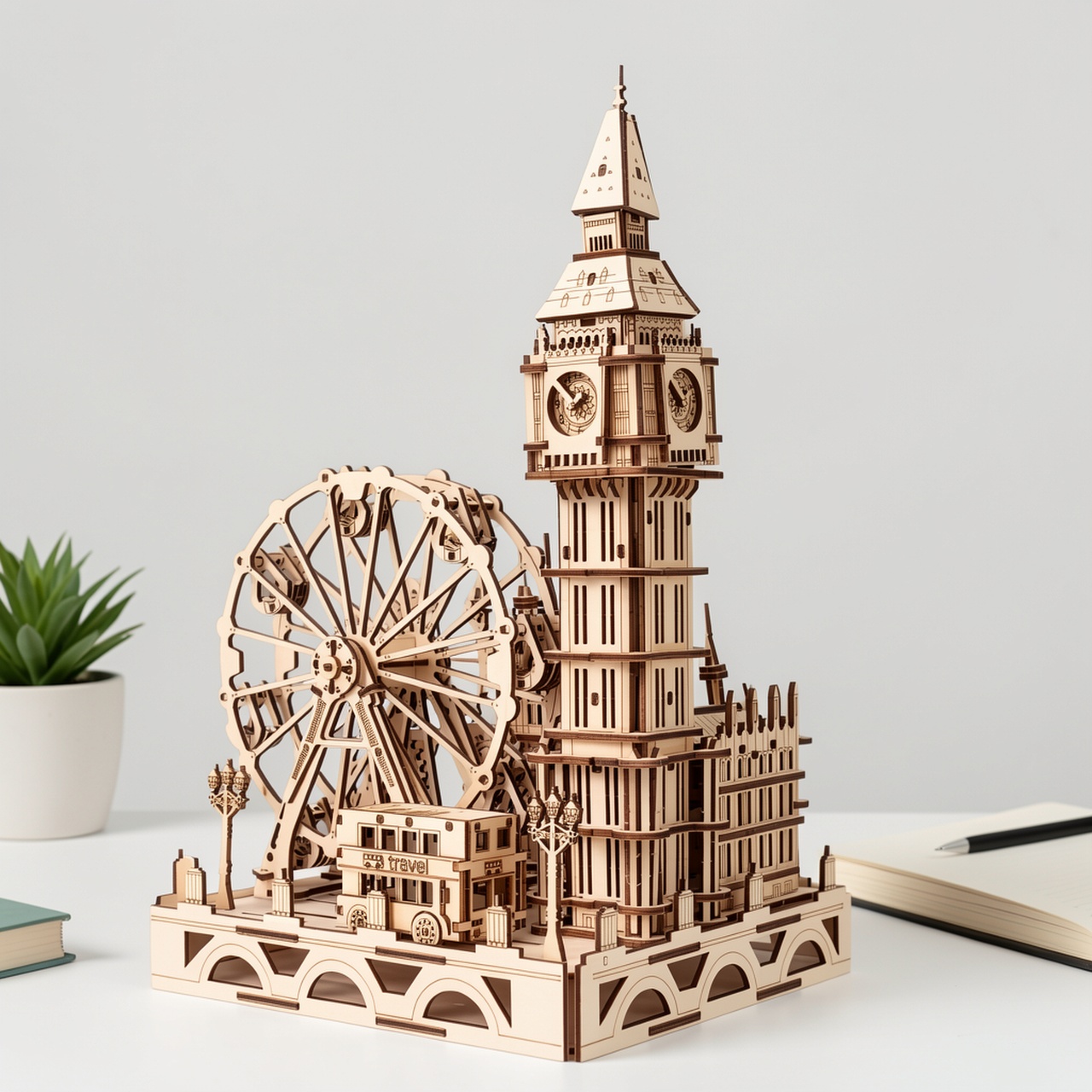 3D Puzzle Holiday Square Clock Tower Ferris Wheel Assembly Model