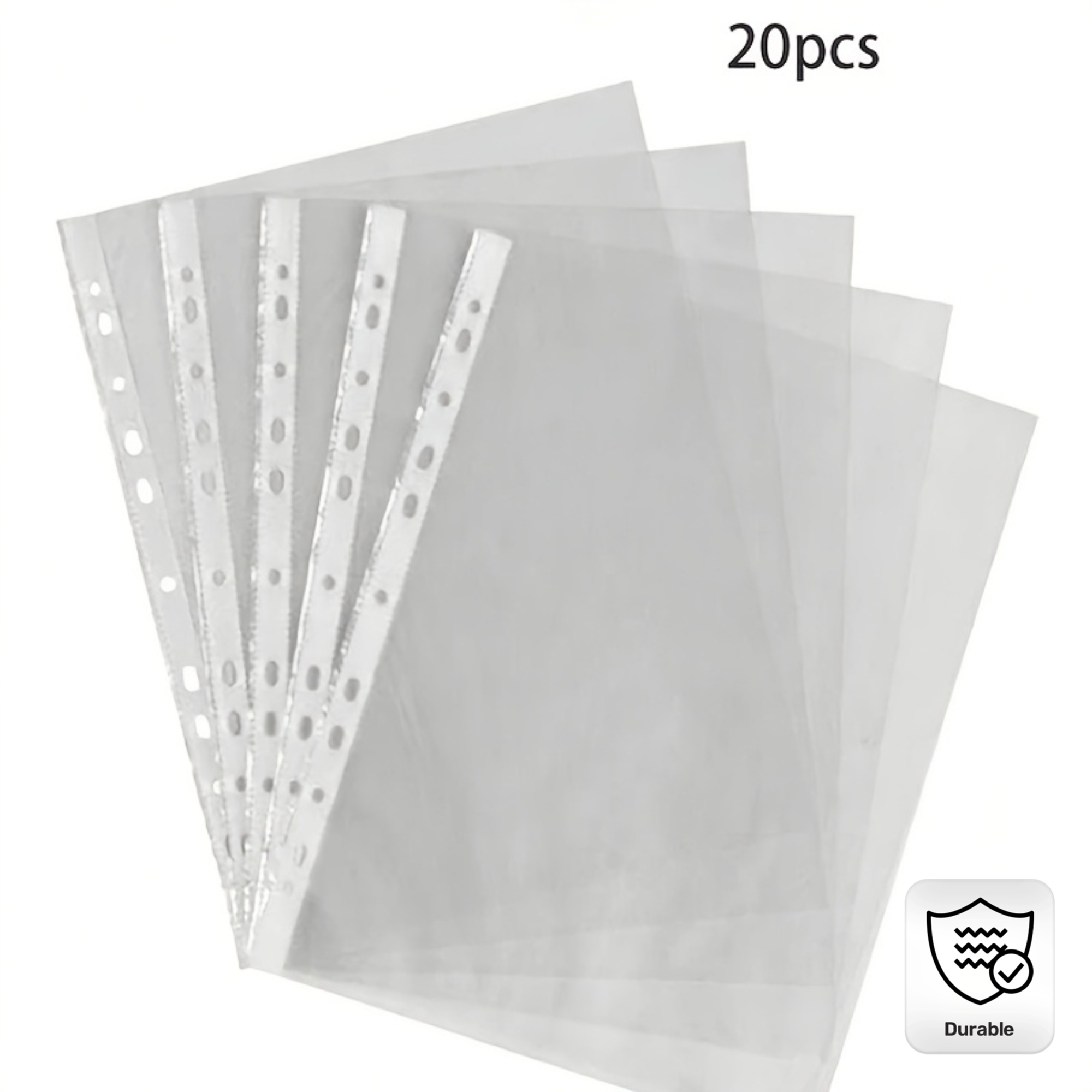 20pcs a4 transparent plastic file sleeves with 11 holes durable pp material three ring binder compatible financial document and office file organizer set