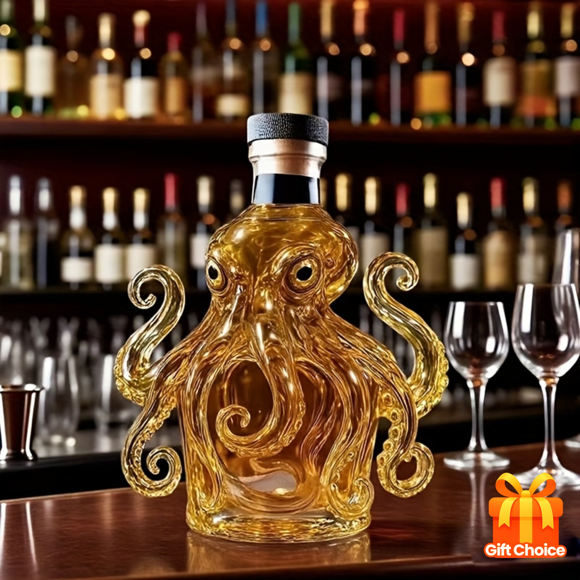 octopus shaped wine   reusable whiskey and wine bottle pourer   home decor kitchenware birthdays weddings outdoor parties halloween christmas   holiday gift party accessory   unique shape   glass elegant   drinkware accessory barware essential party hosts Product details 1