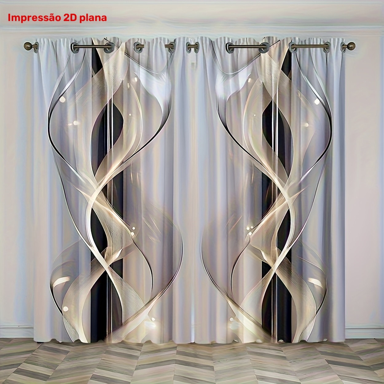 2D Flat - 2D Flat - 2 unidades de Cortinas com Impressão Geométrica Moderna  2