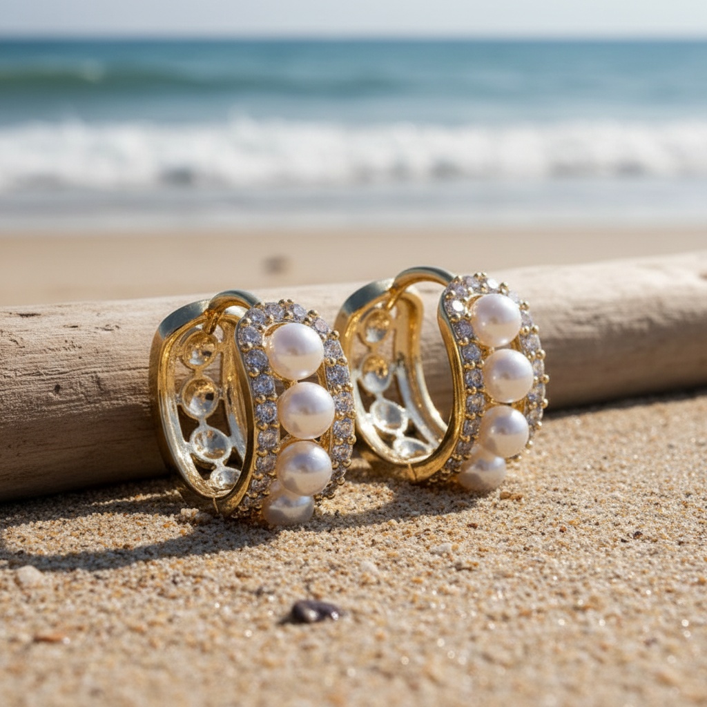 Women's Synthetic Zirconia Hoop Earrings, Elegant Design