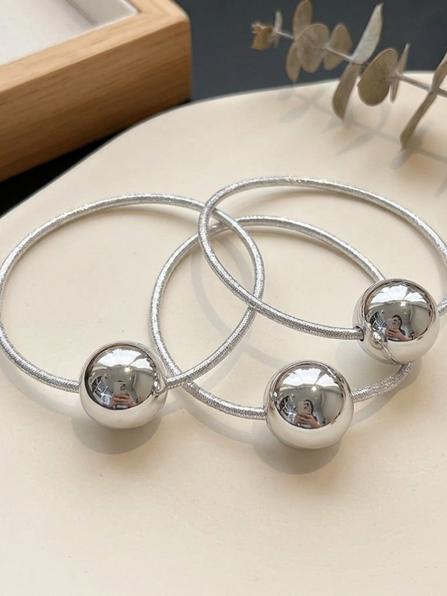 6 Ultra-Bright Silvery Elastic Hair Ties, Decorative Ponytail Holders