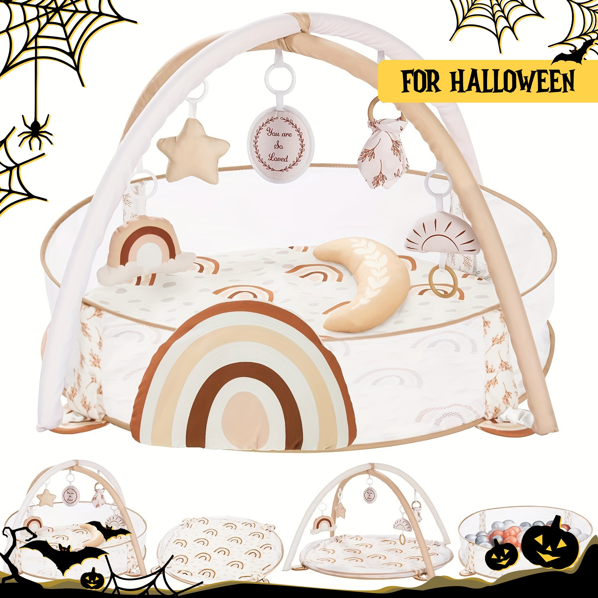 6 in 1 xl large baby gym ball pit combination baby activity gym with milestone cards for sensory exploration and motor   balls are not included baby toy baby toys 6 12 months tummy time mat baby play mat christmas halloween Product details 1