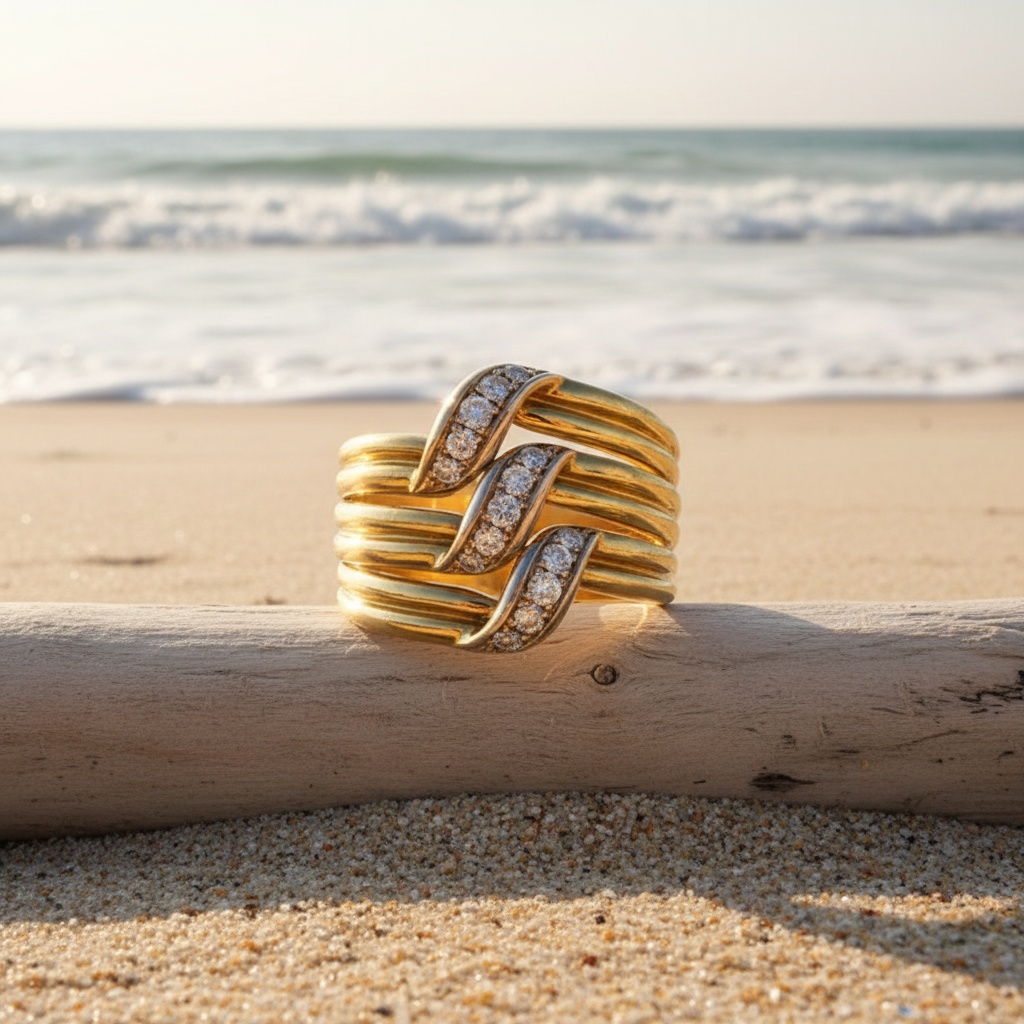 Exquisite Synthetic Zirconia 3-Layer Wide Rings, Middle Eastern Style