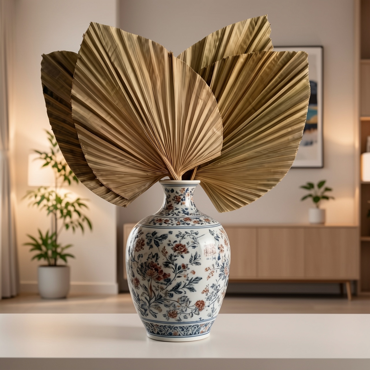 Image of 10pcs Natural Dried Palm Leaf Fans Rattan Woven Boho Wall Decor For Home Vase Room Living Seasonal Garden Decor Wedding Hanukkah Christmas Easter & Thanksgiving Holiday Party Ornaments