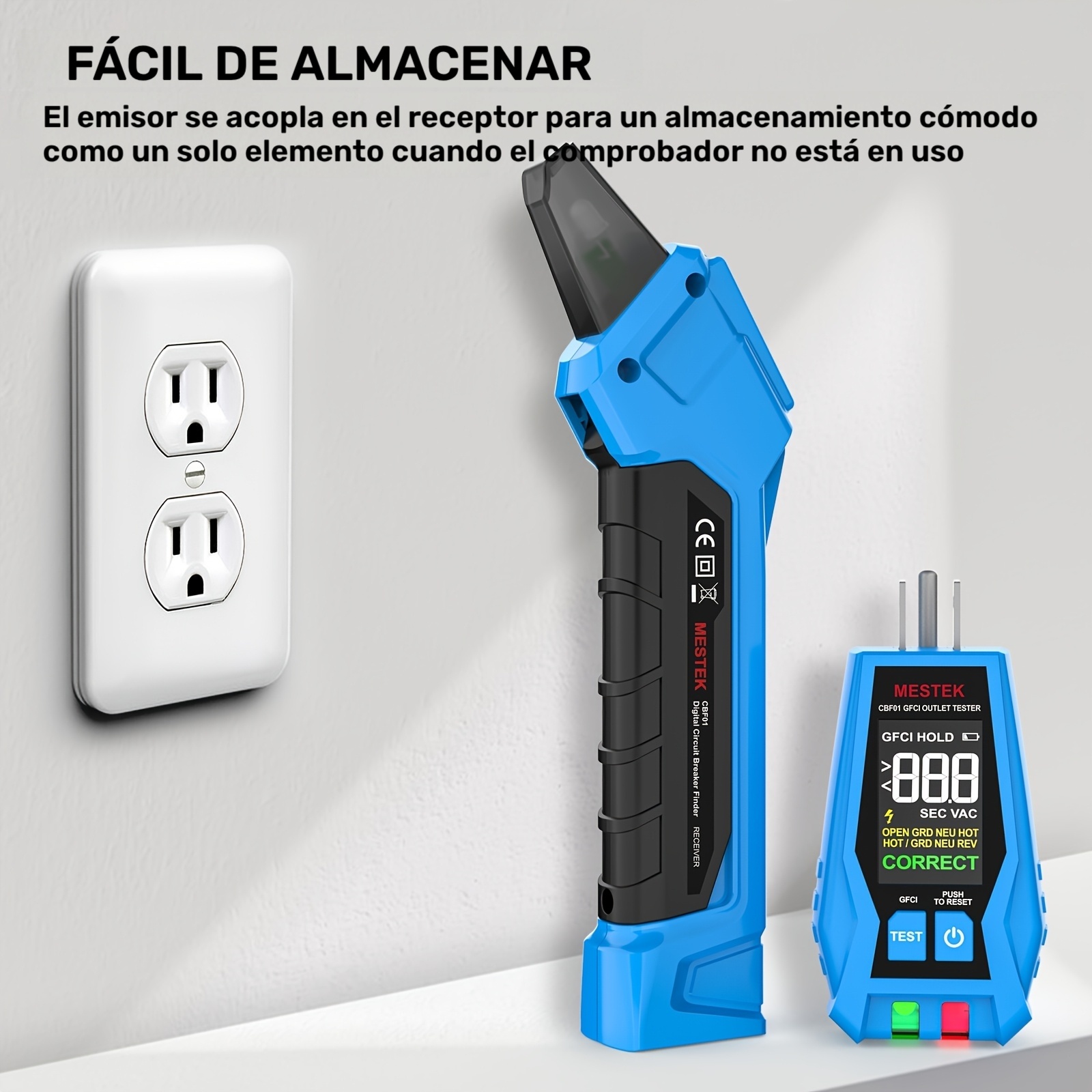 CBF01 Buscador de Disyuntores 2 EN 1, Probador Eléctrico AC 120V Detecta Fallas en Cables Comunes, Probador de Enchufes GFCI con Enchufe Estadounidense, Indicador de Bloqueo de Medidor de Enchufes con Pantalla LED, Herramienta de Rastreo de Circuitos Eléctricos, Reconocedor Rápido de Fusibles de Disyuntores, Sin Batería - Imagen 10