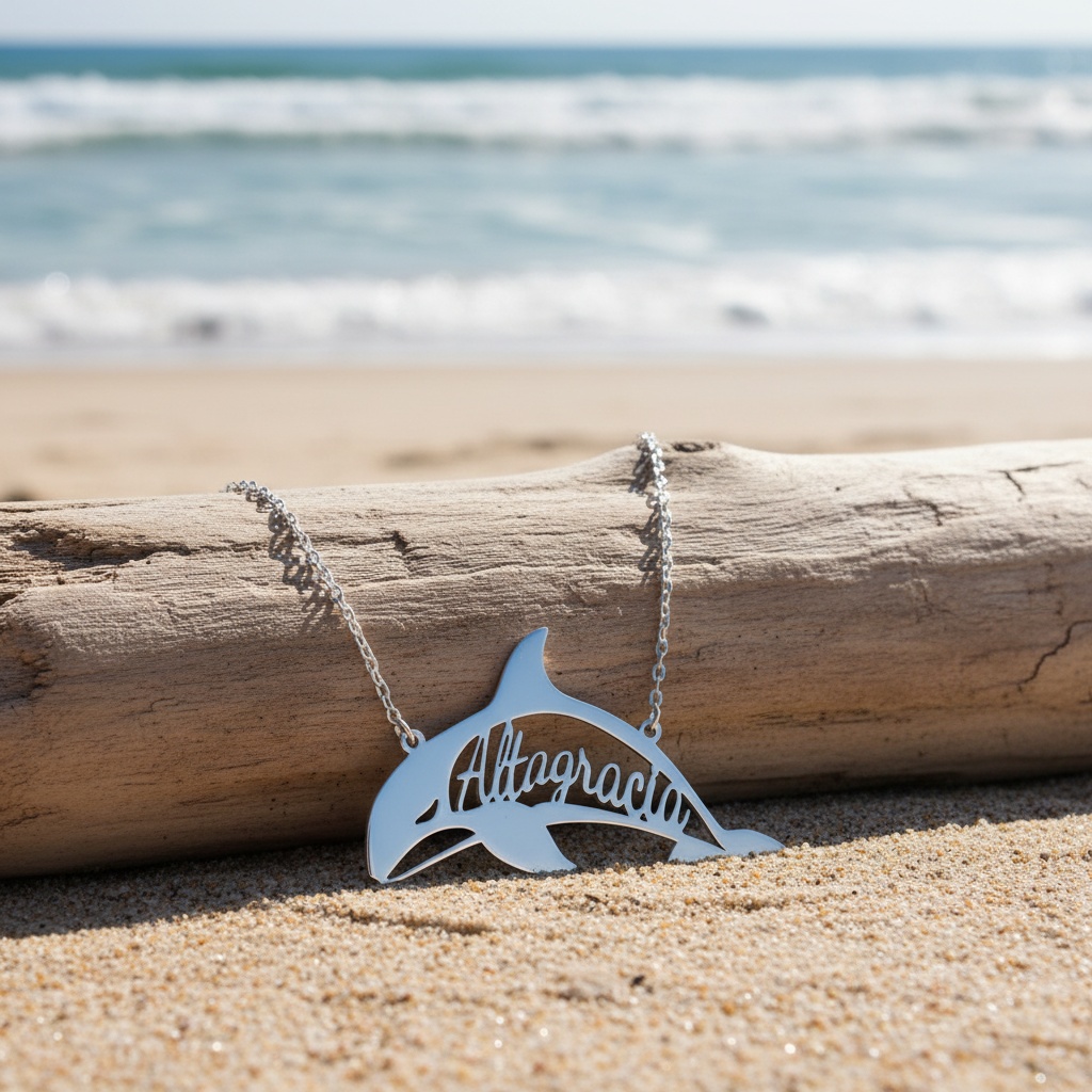 Women's Custom Orca Name Necklace, Personalized Marine Animal Pendant
