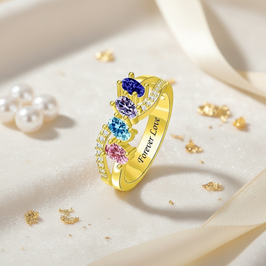 Personalized Classic Fashion Women's Ring with Birthstones