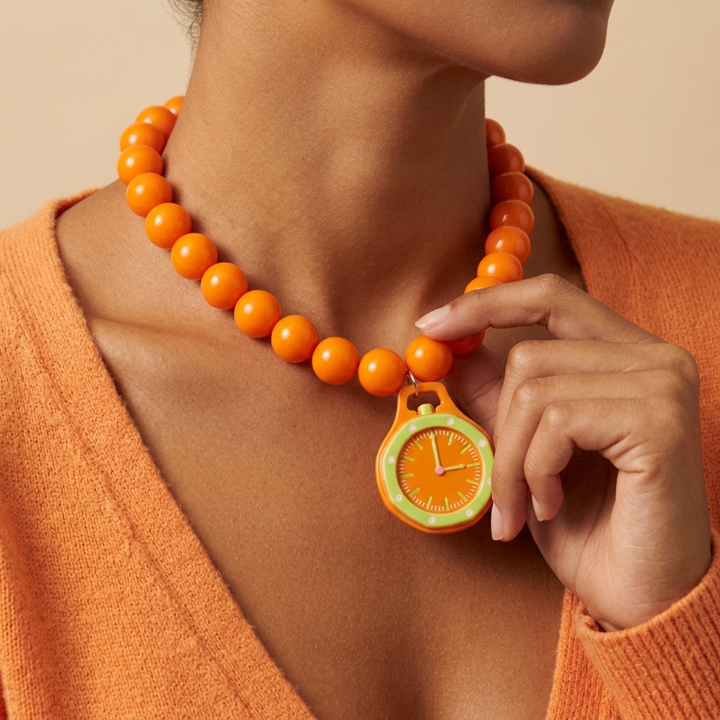 Creative Dopamine Bright Orange Round Bead Necklace, Unique Design