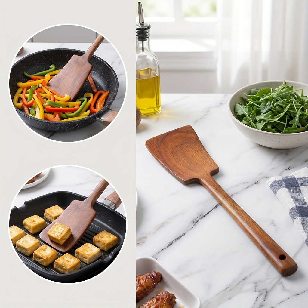 1pc Acacia Wood Spatula Non-Stick Pan Special Frying Wooden Spatula Household Kitchen Anti-Scalding High Temperature Resistant Solid Wood Thin Spatula
