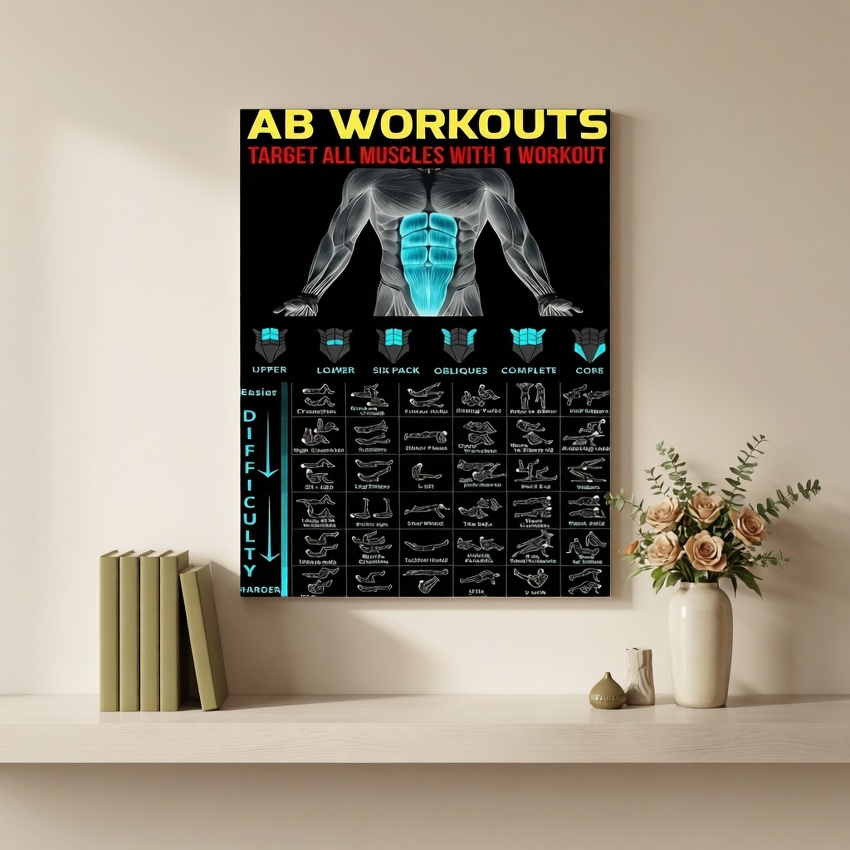 Canvas Abdominal Workout Poster, Frameless Exercise Chart