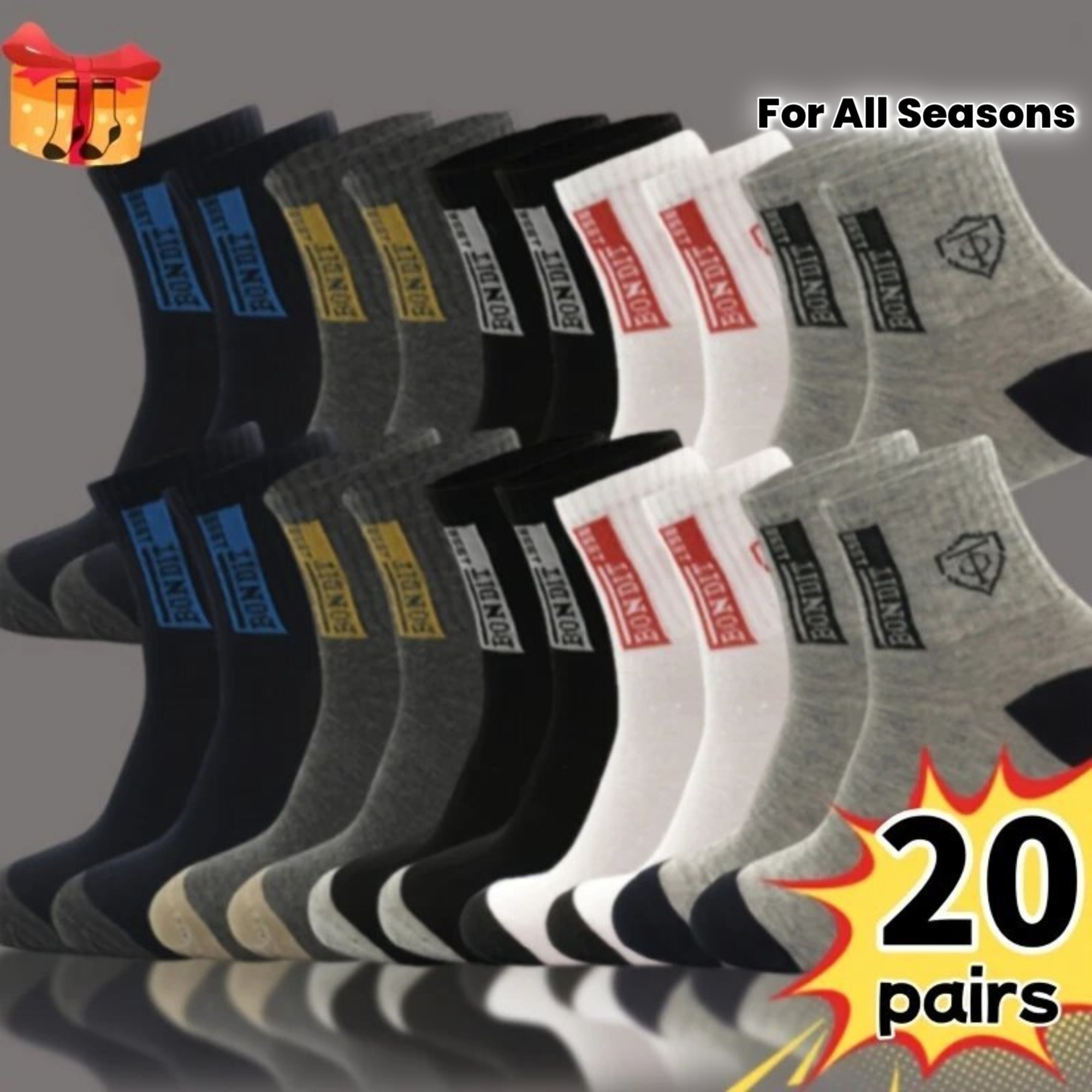 40pcs (20 Pairs) of New Men'S Socks, Mid-Tube Socks, All-Season Socks, Men'S Sports Socks
