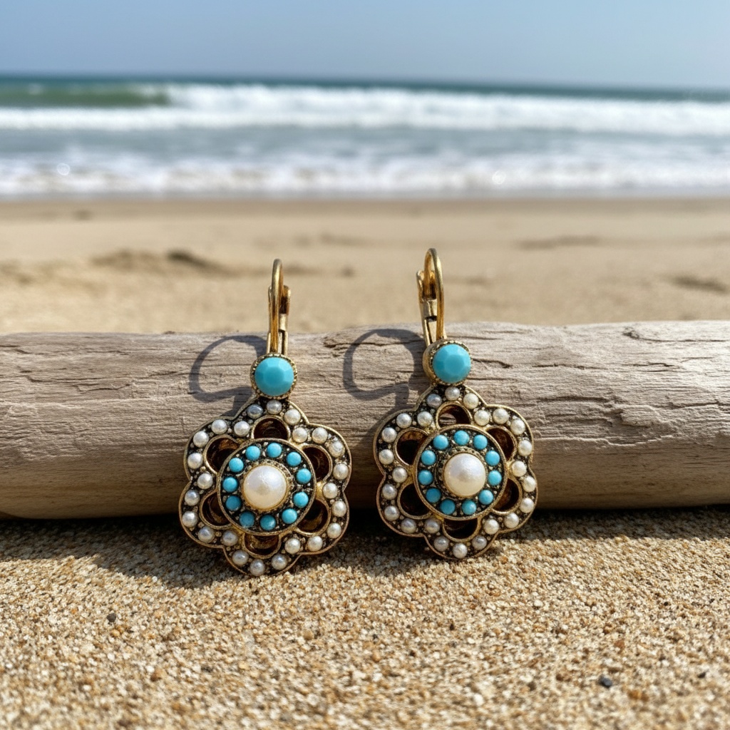 Vintage Southwestern Turquoise Bead Drop Earrings, Bohemian