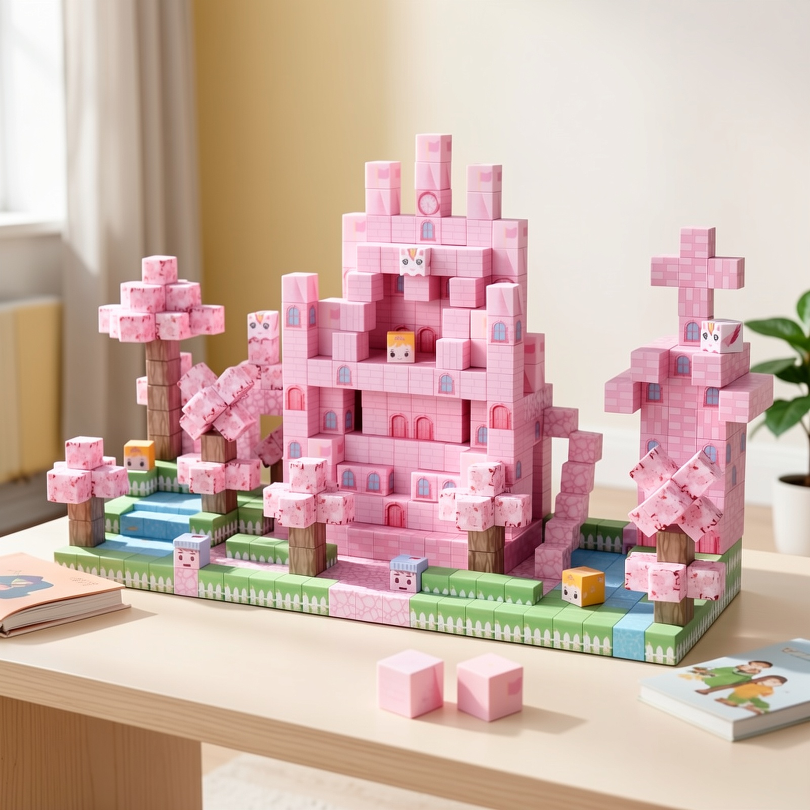100pcs Sakura Snow Castle Magnetic Building Blocks Set