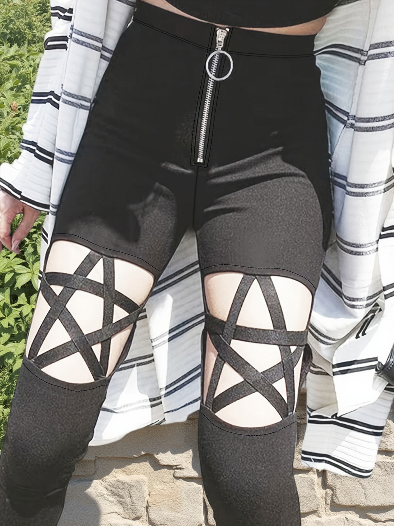 Pentagram hollow high-waist pants