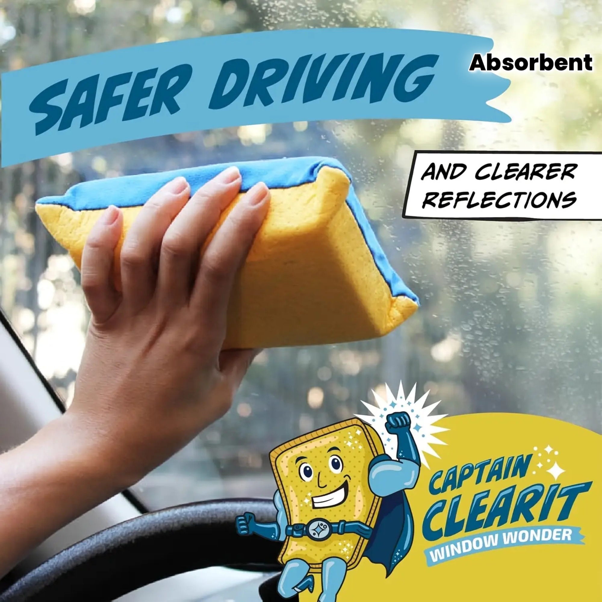 captain clear window   large super absorbent anti fog sponge suitable for cars mirrors glass etc trace   to clean indoor and outdoor cleaning tool optimistic design absorbent sponge
