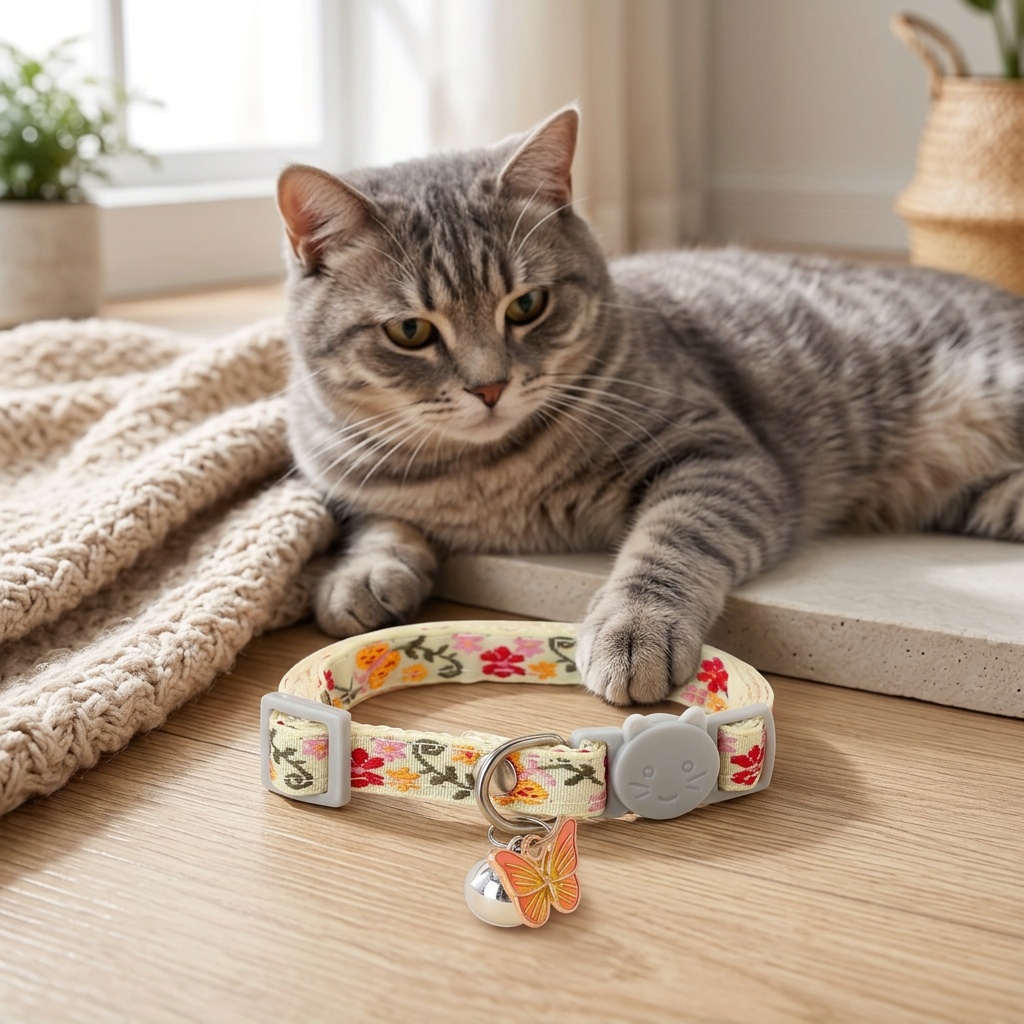adjustable nylon pet collar with embroidered     bell charm   cats and small dogs Product details 6