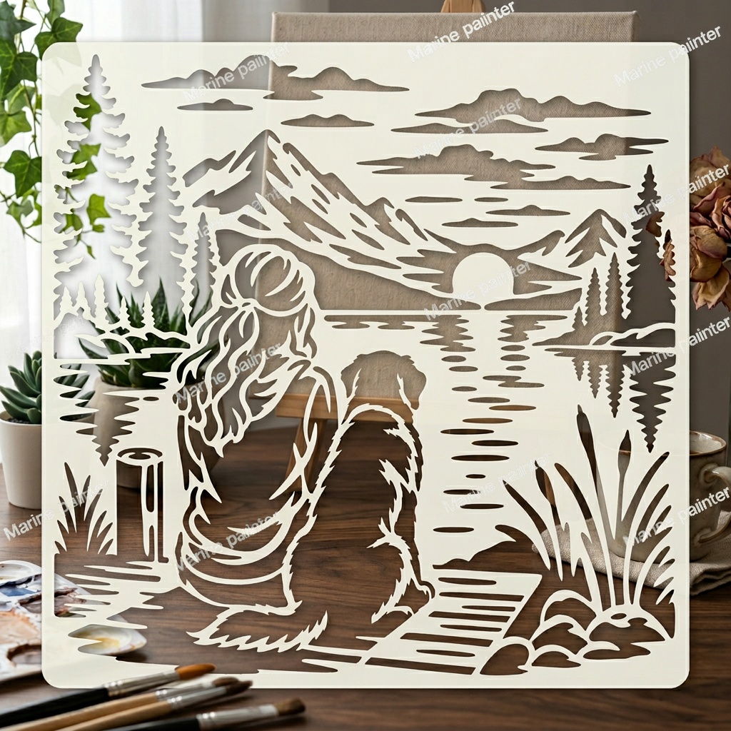Girl and Dog Painting Template
