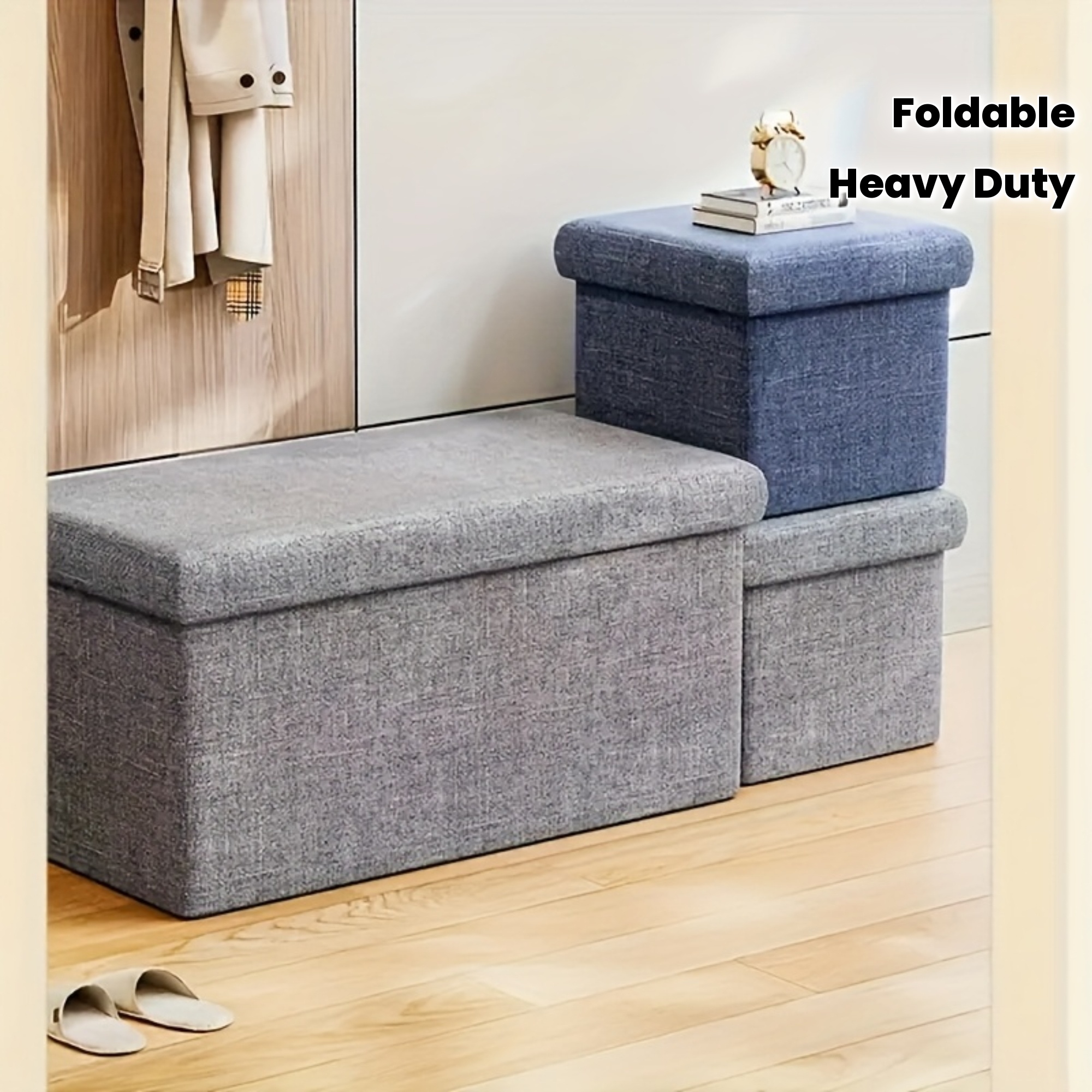 1pc large medium foldable storage ottoman space saving multi functional furniture heavy duty fabric footrest extra seat or step stool for living room bedroom entryway organization solution bedroom decor sleek furniture upholstery apartment Product details 1