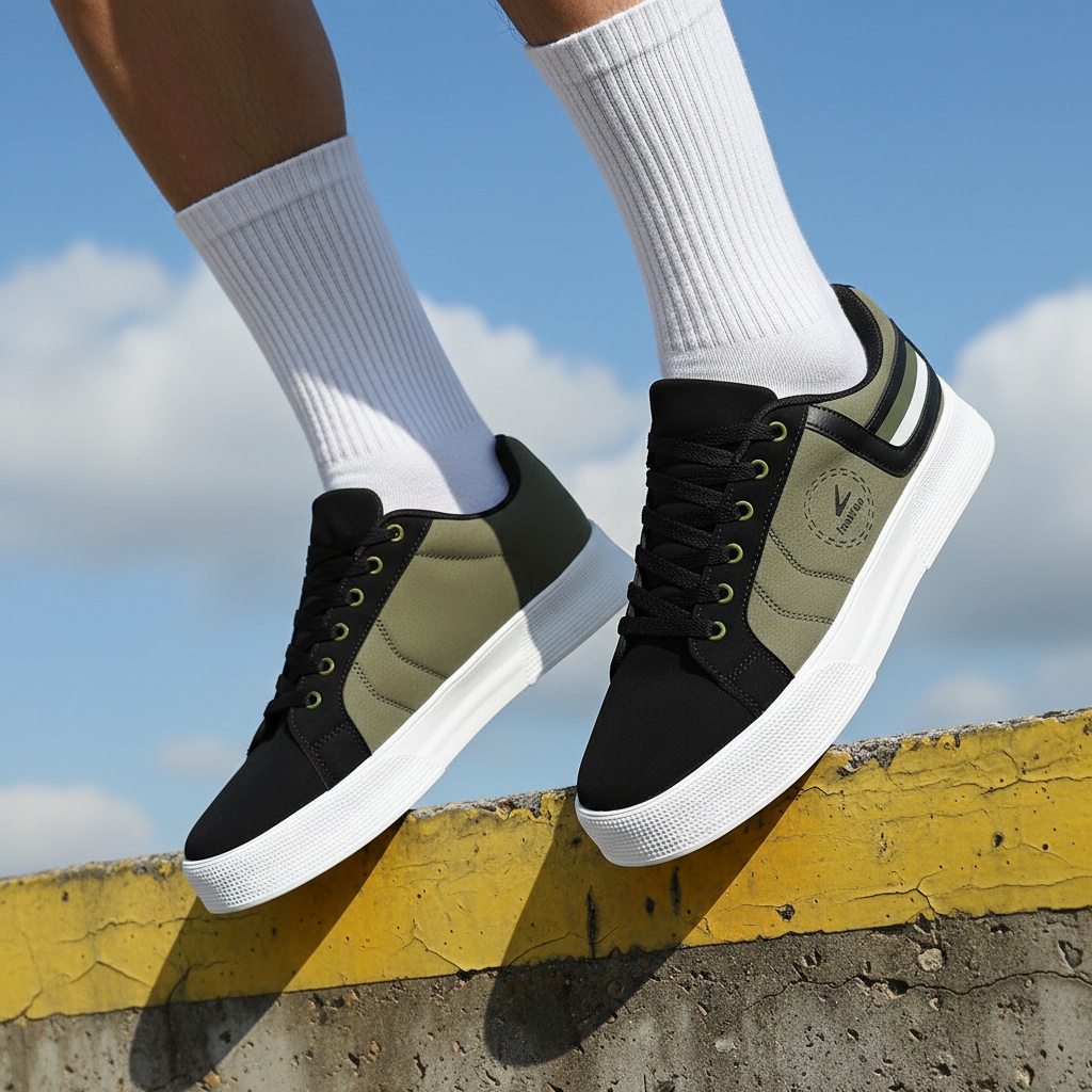 Baskets Homme Kaki Confort Chaussures de sport décontractées pour hommes, baskets basses à lacets, chaussures confortables avec un patchwork multicolore pour un style urbain