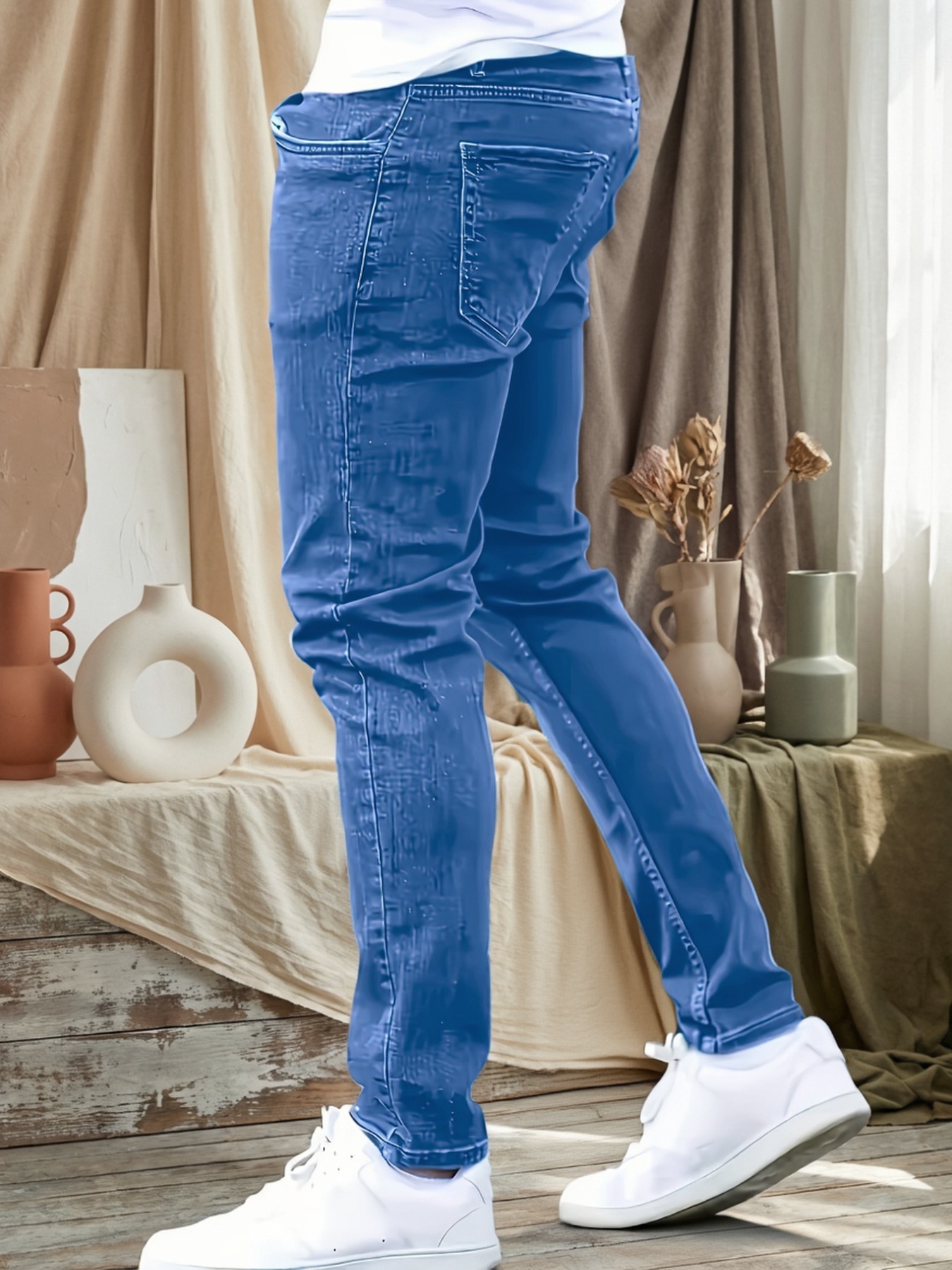 Men'S Solid Color Slim-Fit Classic Versatile Fashion Jeans for All Seasons