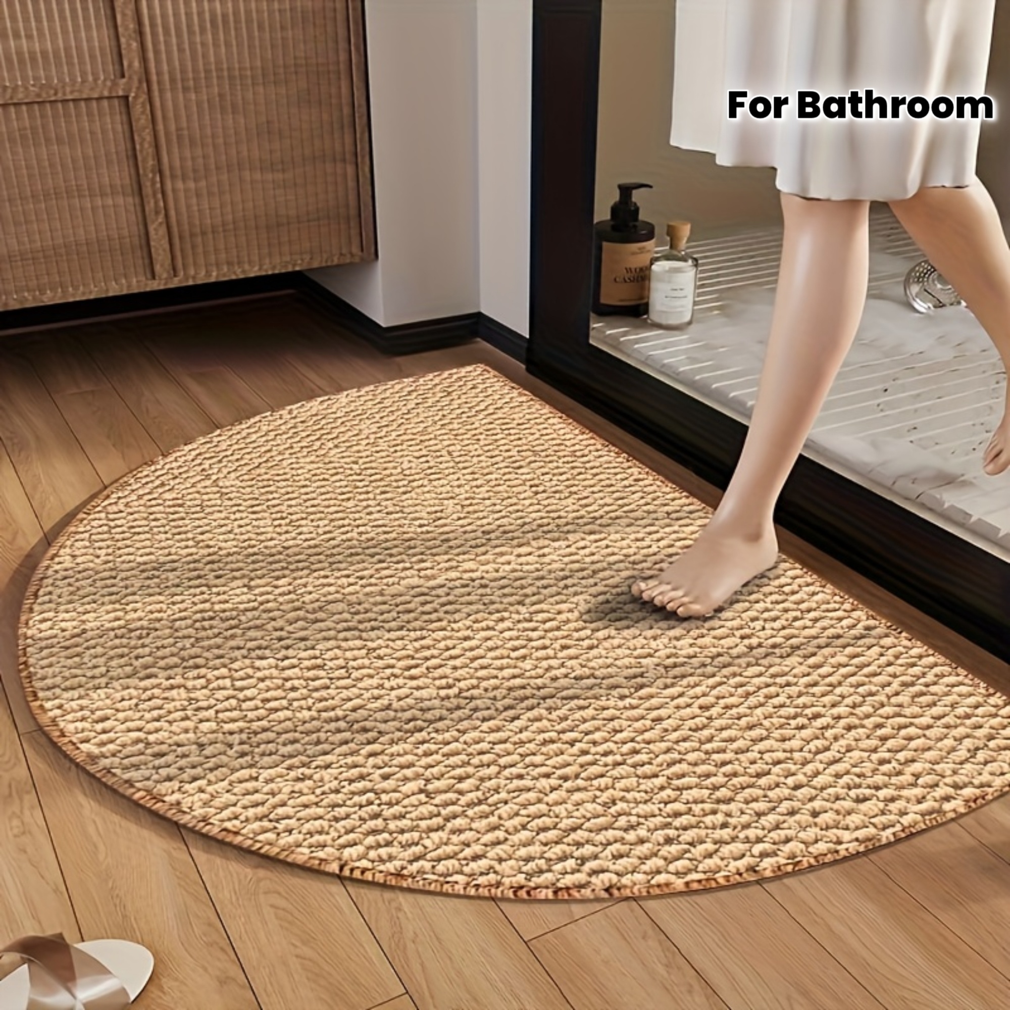 TEMU Tapis 1 pièce en fibre d'ananas - Tapis de porte et de bain semi-circulaire de style -, motif à tissage texturé, convient pour , de bain et la