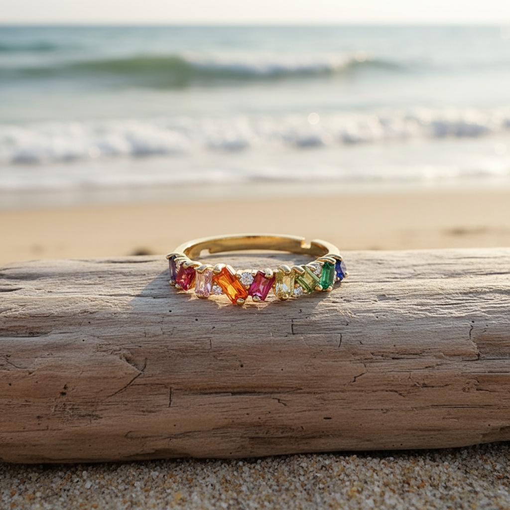 Fashionable and Luxurious Rainbow Synthetic Zirconia Ring for Elegant Women's Daily Wear