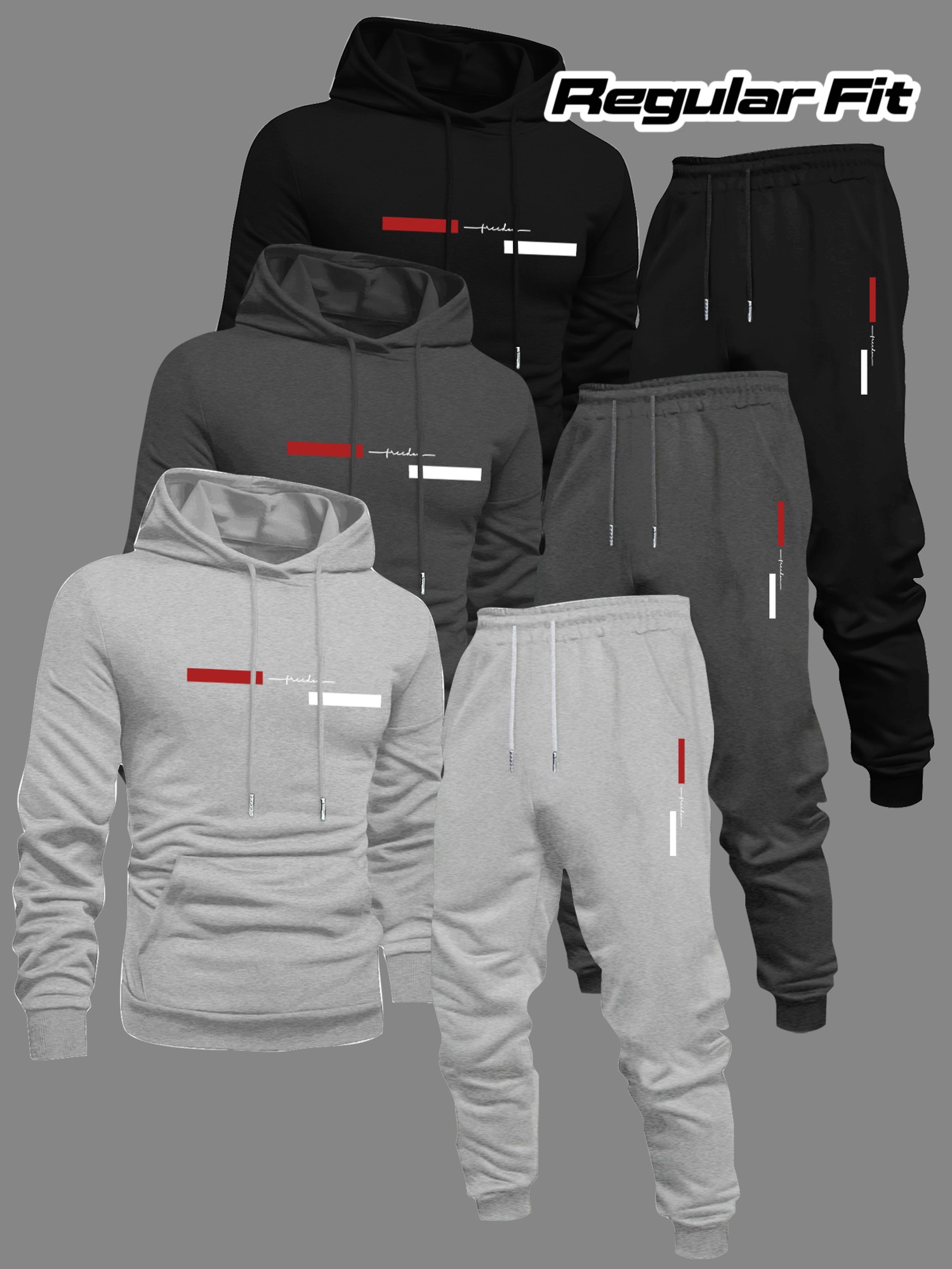 Men'S Casual Hooded Sweatshirt & Joggers Set - Geometric Letter Print, Regular Fit, Long Sleeve, Drawstring Waist, Geometric Pattern, Fall/Winter Collection, Fall Winter Apparel | Geometric Print Hoodie | Drawstring Hoodie