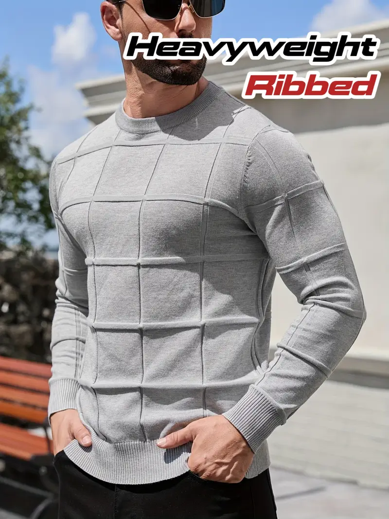 mens heavyweight 100 polyester sweater solid grey round neck long sleeve pullover with h shape silhouette ribbed neckline machine washable casual formal wear durable everyday layering essential Product details 42