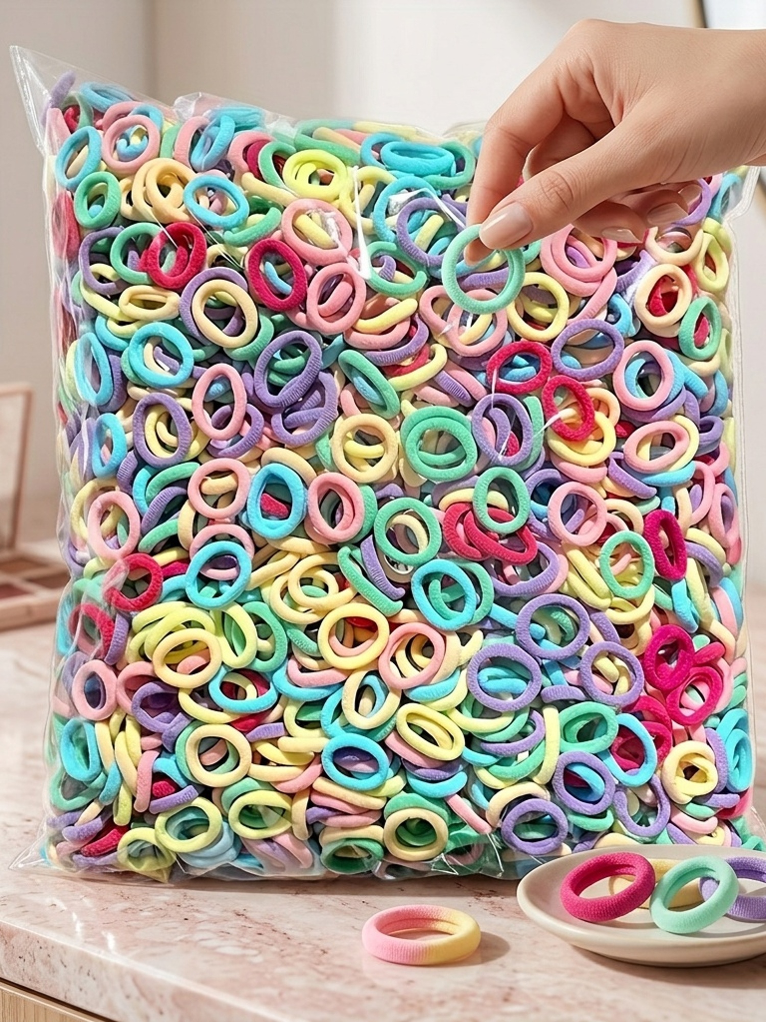 100pcs Mixed Color Sweet Candy Style Small Rubber Band Headband