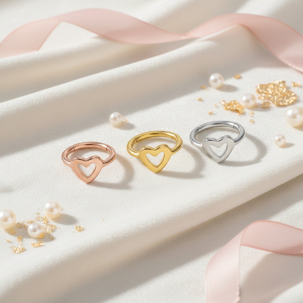 Women's Single Helix Hoop Earrings, Heart-Shaped Design