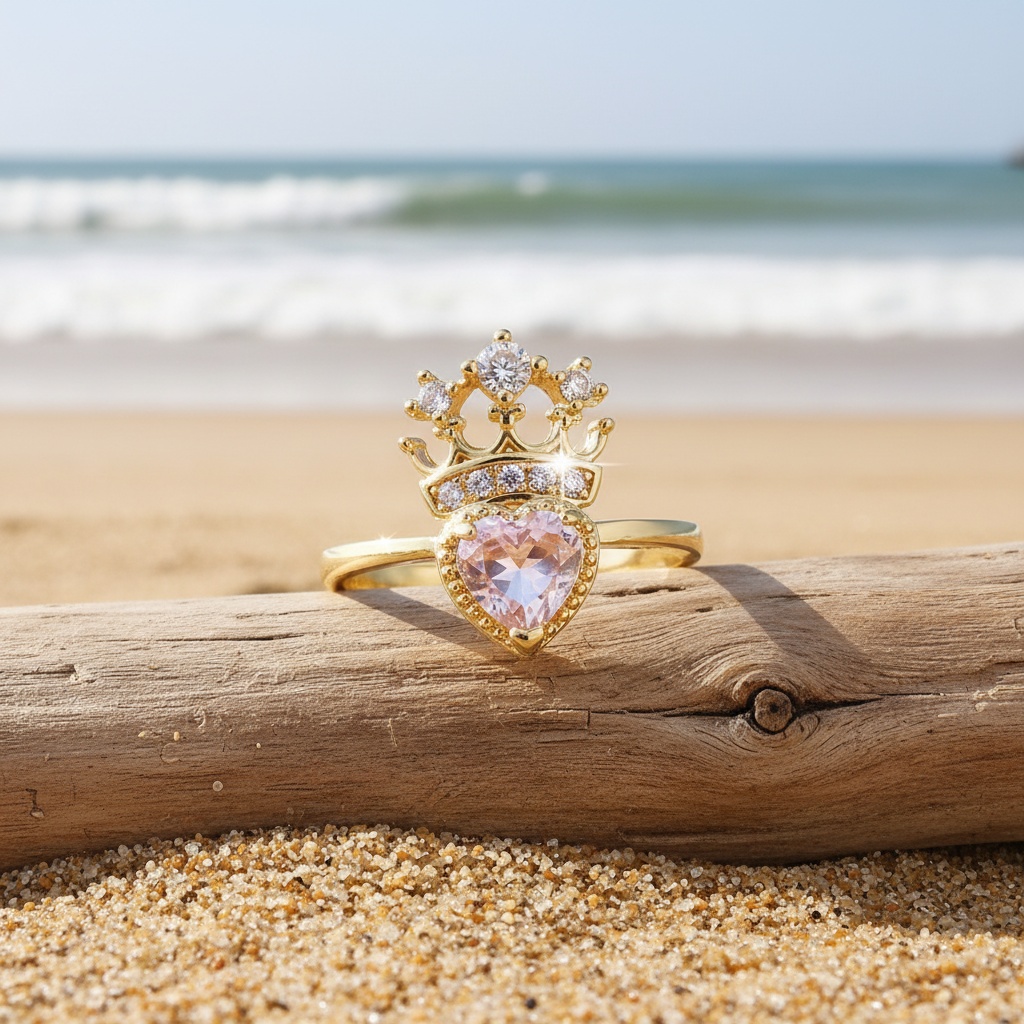Women's Heart Crown Design Zirconia Ring, Elegant Gift