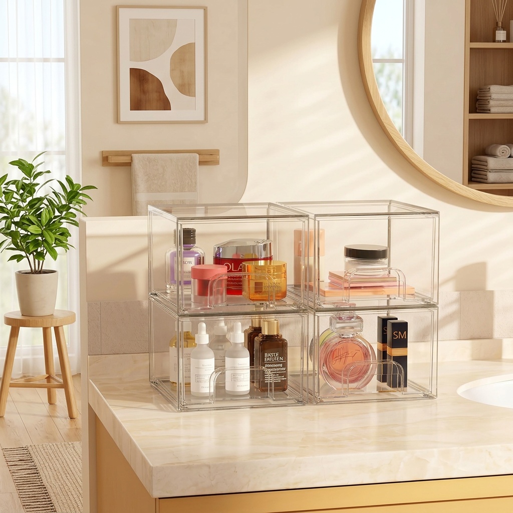 Set of 4 Transparent Stackable Storage Drawers